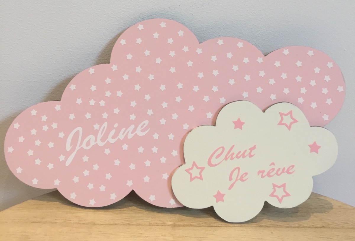 Plaque de porte chambre personnalisée avec prénom - nuage rose