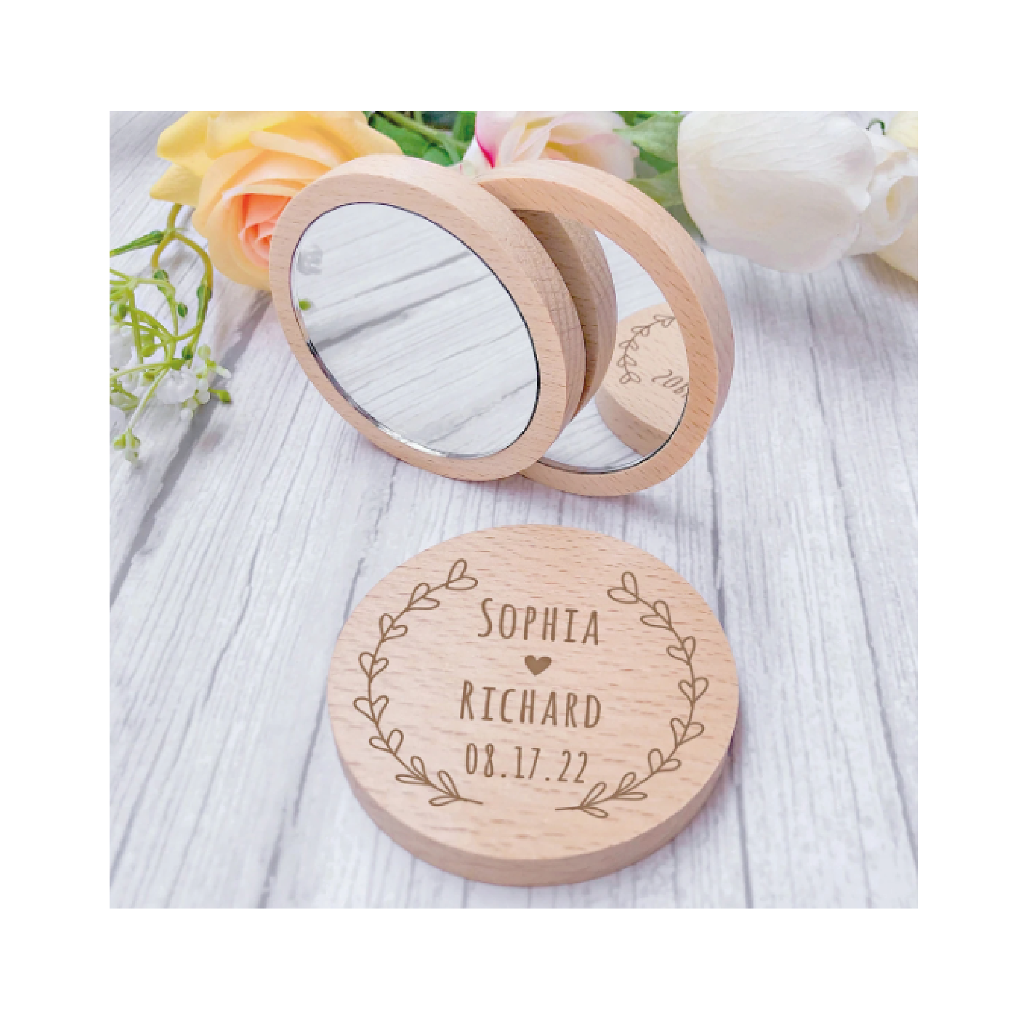 Miroir rond en bois  personnalisé 