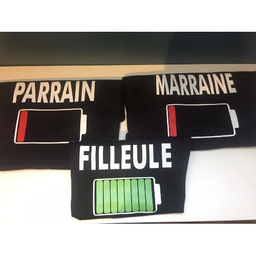 Trio Tee-shirt personnalisé Marraine, Filleul(e), Parrain