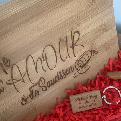 Coffret apéro personnalisé Meilleur papy verre planche couteau porte clé gravé