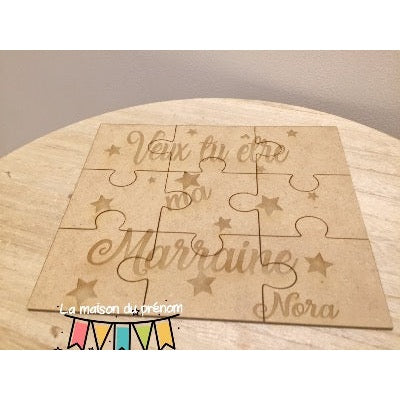 Puzzle personnalisé carte demande marraine ou parrain en bois personnalisé