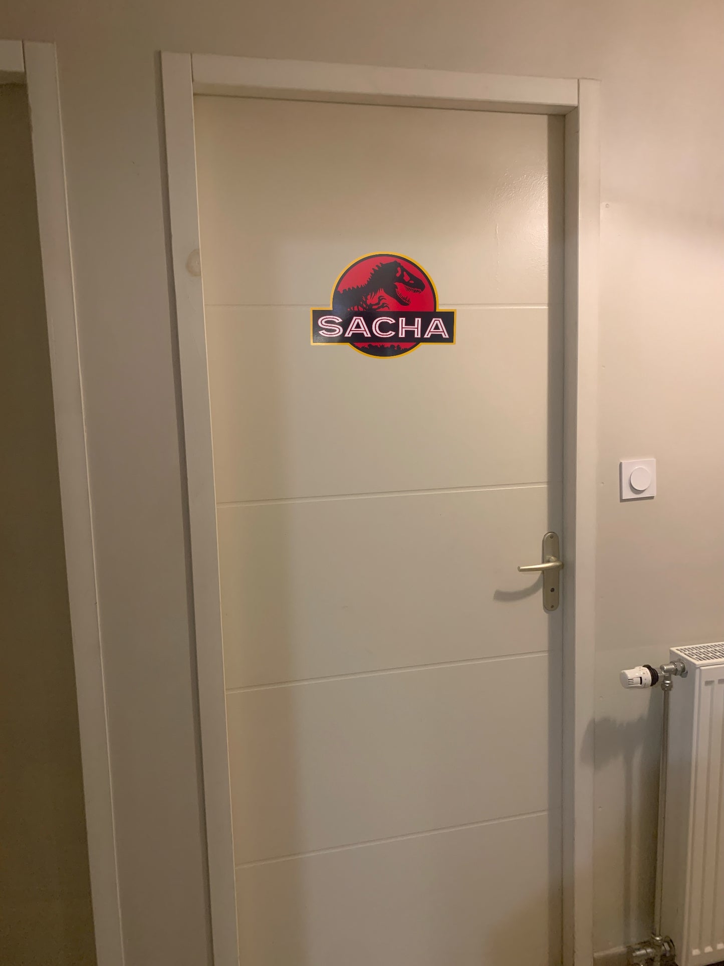 Pancarte Porte Jurassic Park Personnalisée - Attention Dinosaures !
