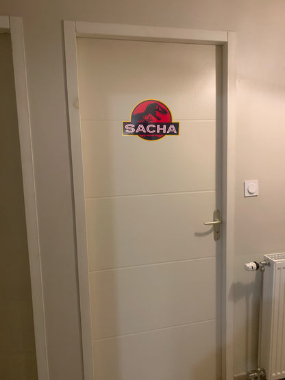 Pancarte Porte Jurassic Park Personnalisée - Attention Dinosaures !