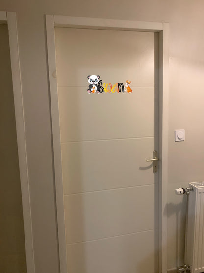 Plaque de porte décoration Panda et Renard et prénom personnalisée