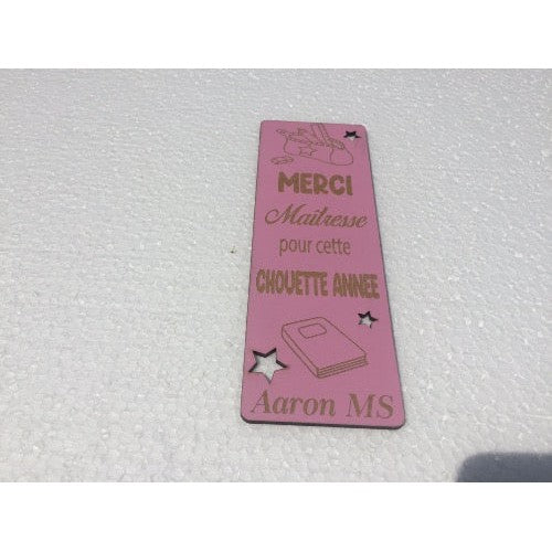 Marque page personnalisé bois gravé "merci Maîtresse"