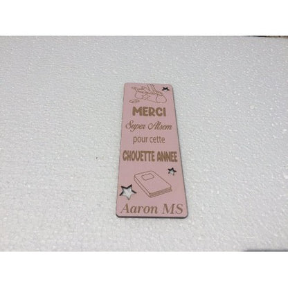 Marque page personnalisé bois gravé "merci Super Atsem"