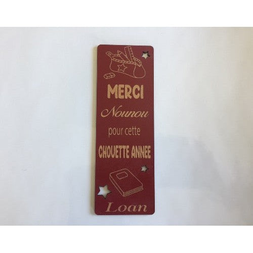 Marque page personnalisé bois gravé "Merci Nounou"
