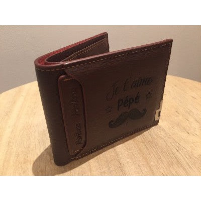 Portefeuille cuir personnalisé je t'aime pépé
