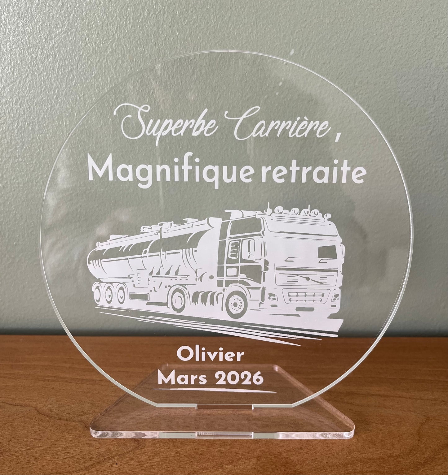 Trophée Plexiglas Retraite Personnalisé - Citerne Gravée