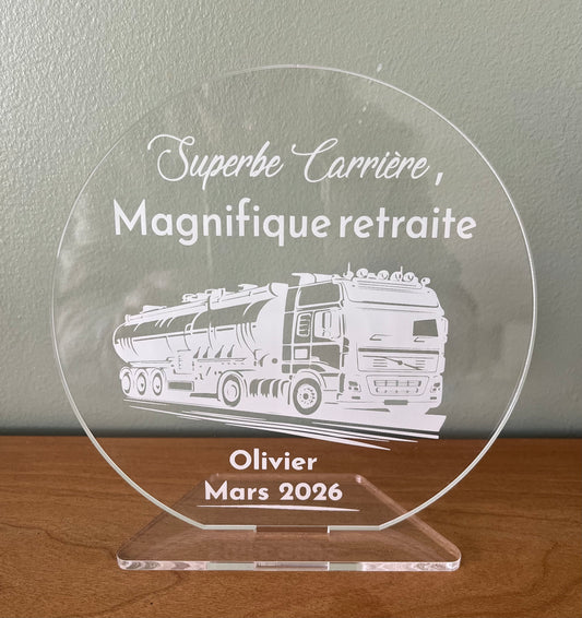 Trophée Plexiglas Retraite Personnalisé - Citerne Gravée