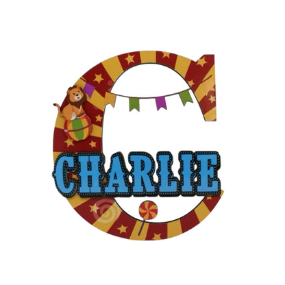 Lettre initiale avec décoration cirque et prénom personnalisée