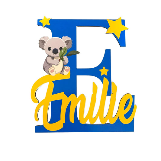 Lettre initiale avec décoration koala et prénom personnalisée