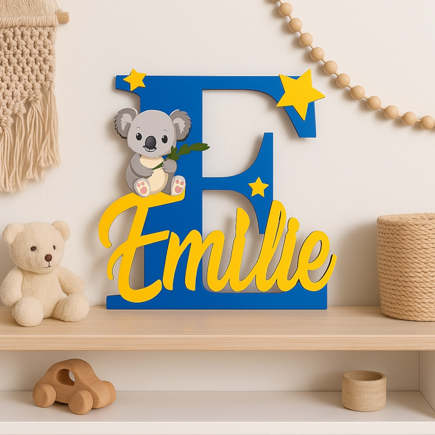 Lettre initiale avec décoration koala et prénom personnalisée