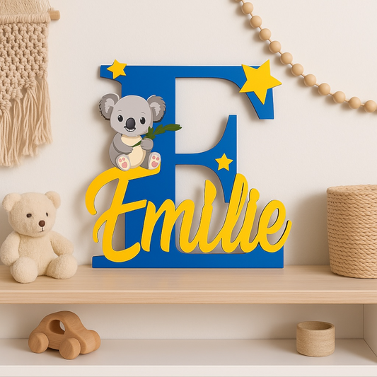 Lettre initiale avec décoration koala et prénom personnalisée