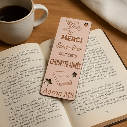 Marque page personnalisé bois gravé "merci Super Atsem"