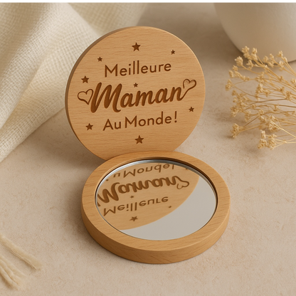 Miroir de poche en bambou Meilleure maman au monde