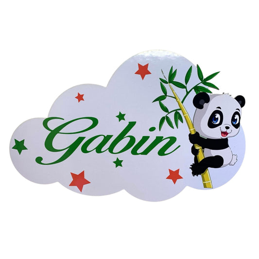 Plaque de porte nuage panda et prénom personnalisée