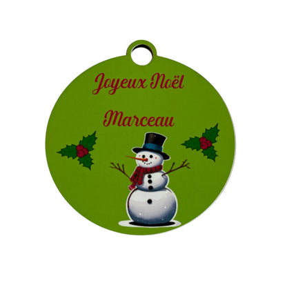 Boule de Noël personnalisée bonhomme de neige avec prénom – 8 cm