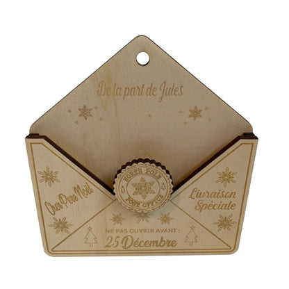Enveloppe en Bois pour Lettre du Père Noël Personnalisée avec Prénom - Décoration de Noël