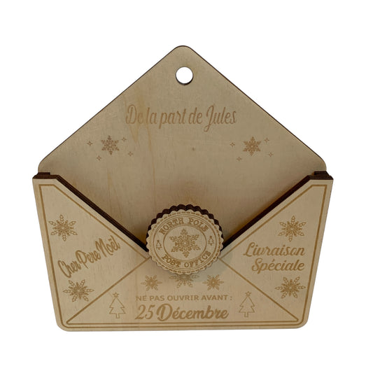 Enveloppe en Bois pour Lettre du Père Noël Personnalisée avec Prénom - Décoration de Noël