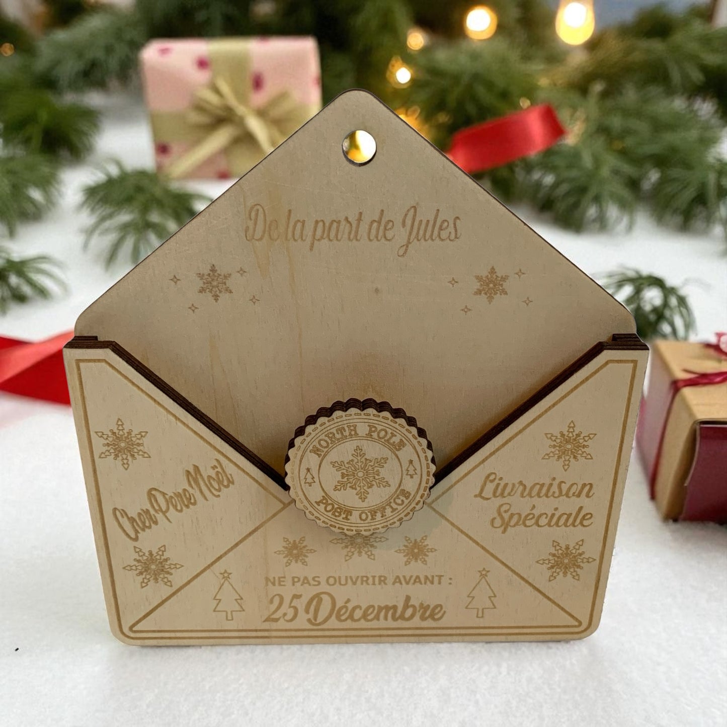 Enveloppe en Bois pour Lettre du Père Noël Personnalisée avec Prénom - Décoration de Noël