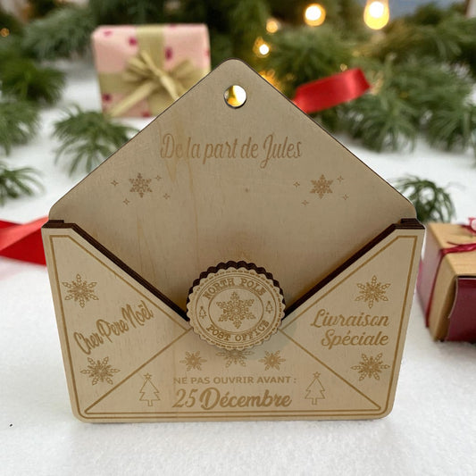 Enveloppe en Bois pour Lettre du Père Noël Personnalisée avec Prénom - Décoration de Noël