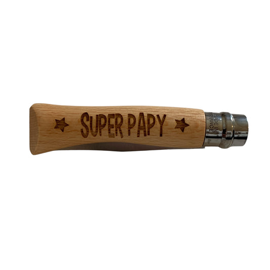 Couteau Opinel Super Papy Gravé en Bois - Cadeau Personnalisé Fête des Grands-Pères