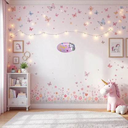 Plaque Porte Licorne Rose Personnalisée - Chambre Enfant Fille