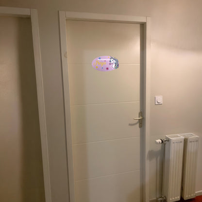 Plaque Porte Licorne Rose Personnalisée - Chambre Enfant Fille