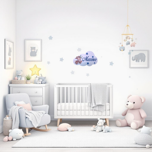 Plaque de porte nuage lapin et prénom personnalisée