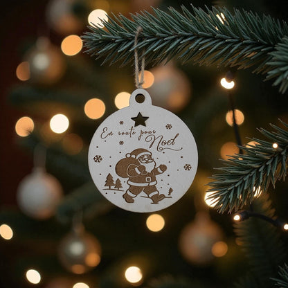Boule de Noël en Bois Personnalisée - Père Noël ou Prénom