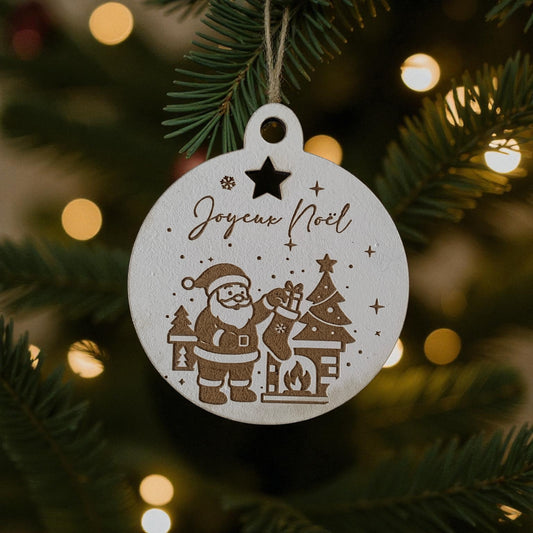 Boule de Noël en Bois Personnalisée - Père Noël et Sapins