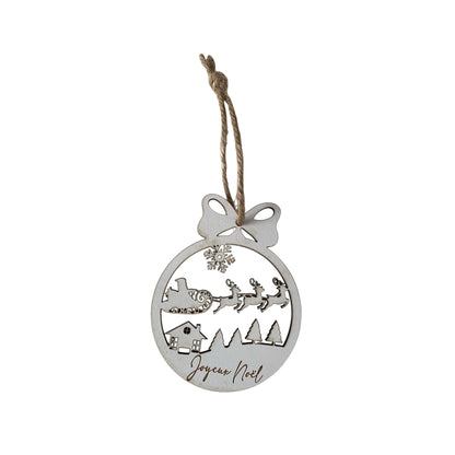 Boule de Noël en Bois Personnalisée - Traîneau du Père Noël