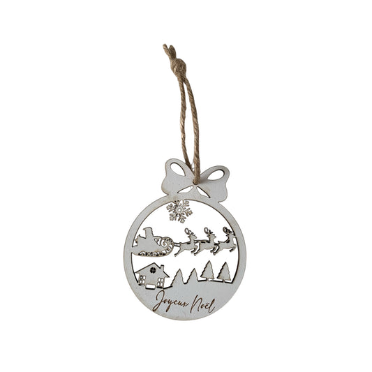 Boule de Noël en Bois Personnalisée - Traîneau du Père Noël