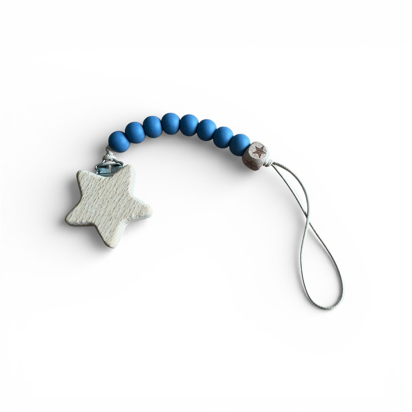 Attache tétine personnalisé en silicone bleu