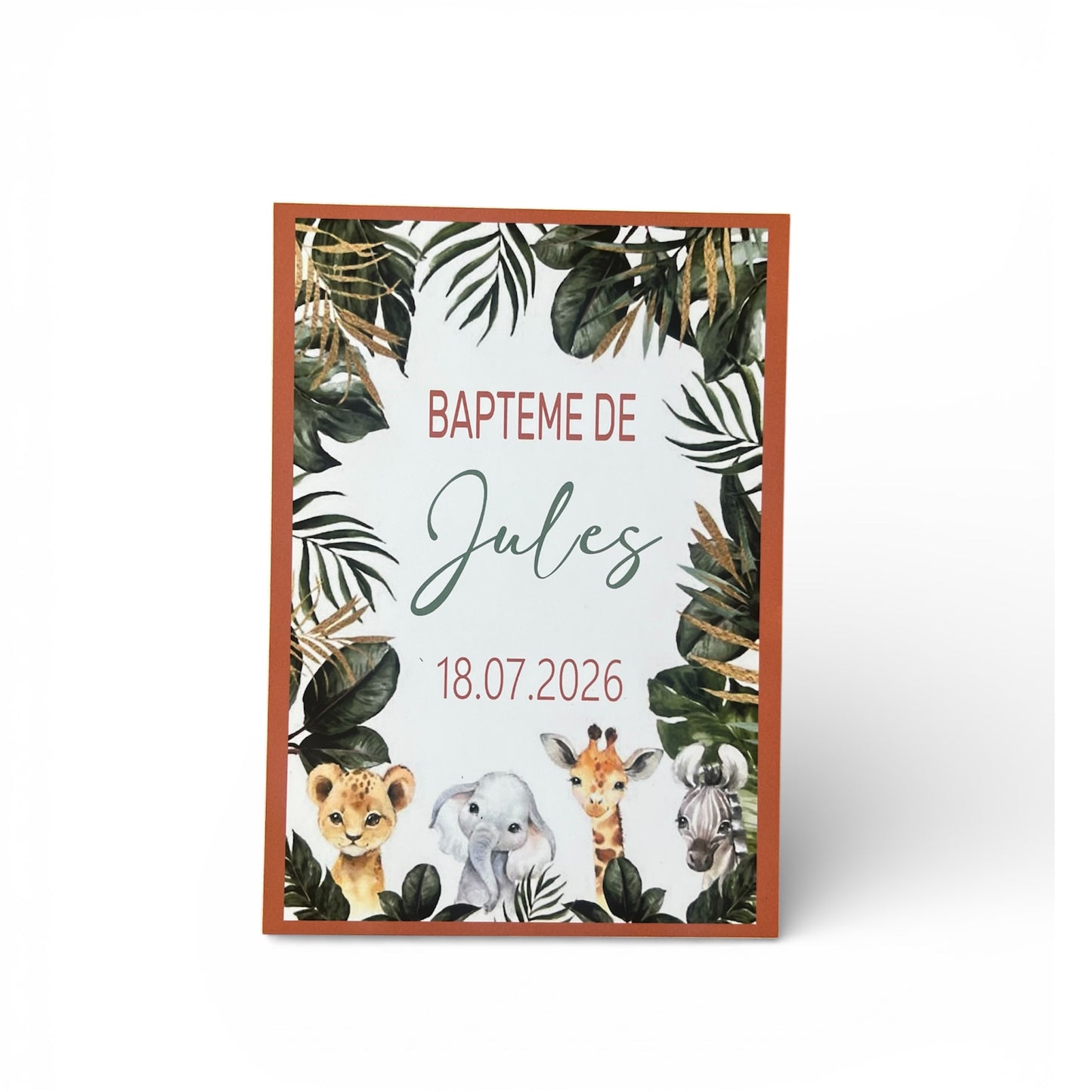 Faire-part de baptême thème jungle personnalisé