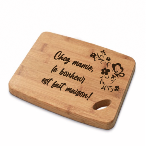 Lot De 2 Planches à Découper En Bambou Gravées 30x20cm – Avec Poignée Et Rainure à Jus – Cadeau Pendaison De Crémaillère, Ustensile Cuisine Rustique