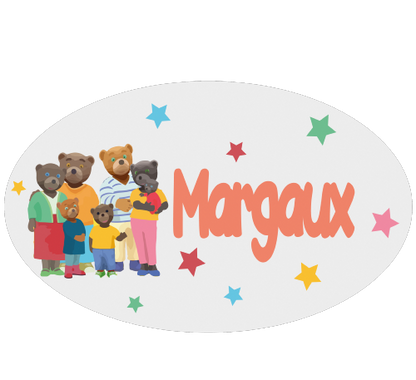 Plaque de porte petit ours brun et sa famille personnalisée 