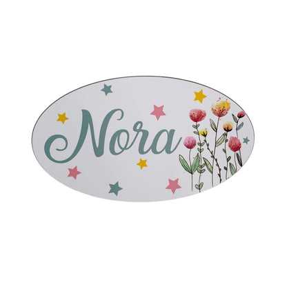 Plaque de porte personnalisée avec prénom et fleurs