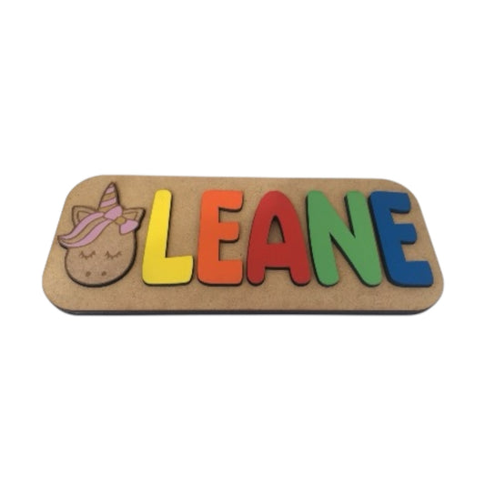 Puzzle en bois avec Prénom et motif Licorne
