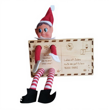 Carte postale en bois d'érable personnalisée pour lutin farceur 11x18cm avec trous 15mm - Gravure texte et adresse