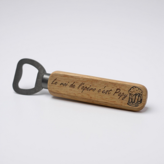 Décapsuleur en bambou personnalisé gravé "Le roi de l'apéro c'est papy" - Cadeau grand-père