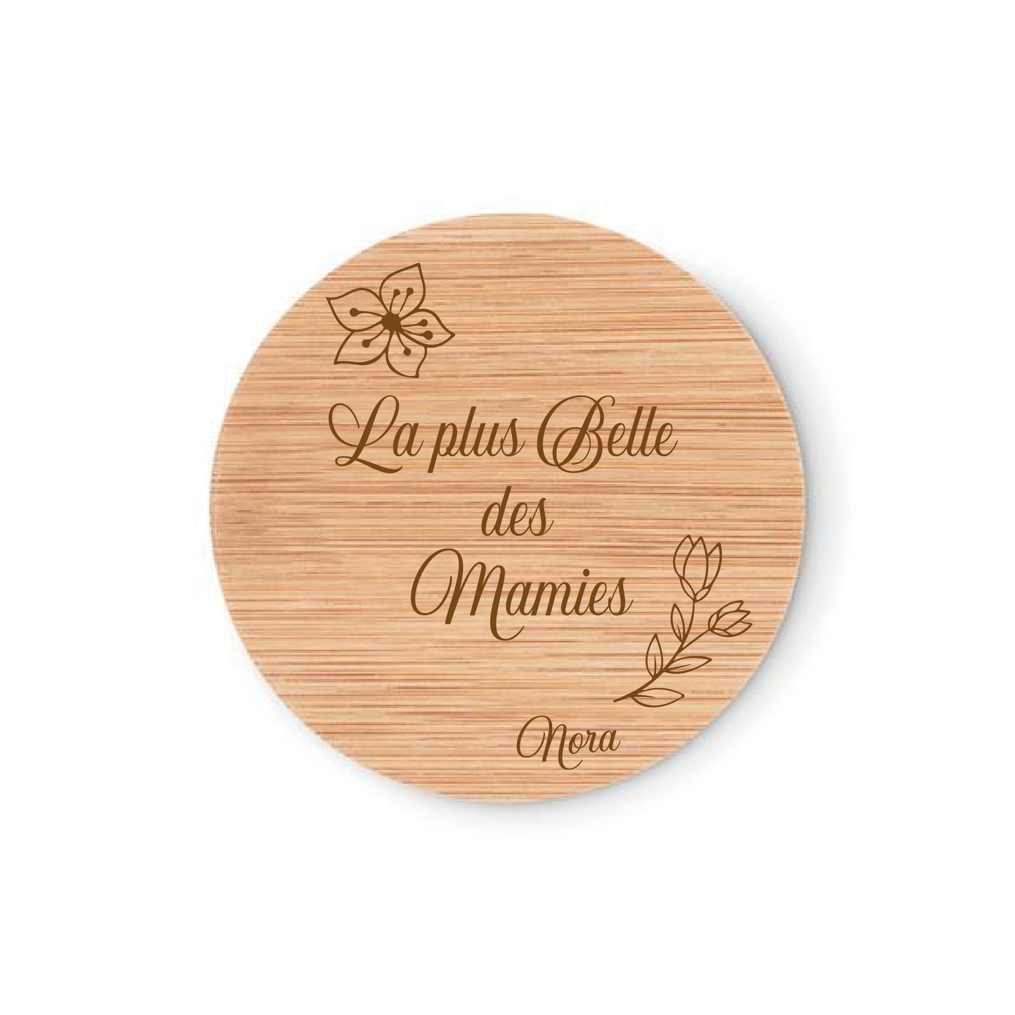 Miroir de poche  en bambou La plus belle des Mamies personnalisé 
