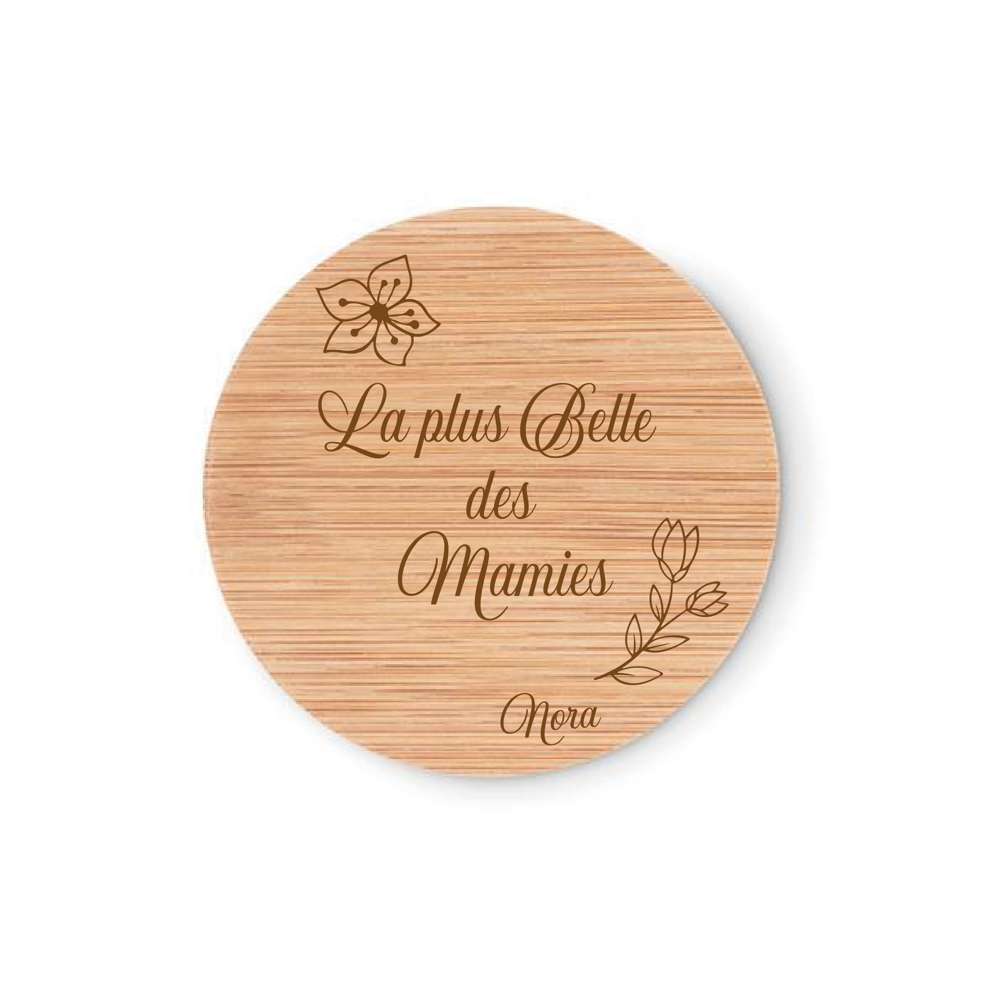 Miroir de poche  en bambou La plus belle des Mamies personnalisé 