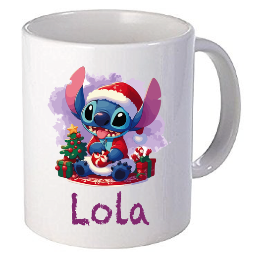 Mug Personnalisé Stitch Noël avec Prénom - Céramique Qualité AAA