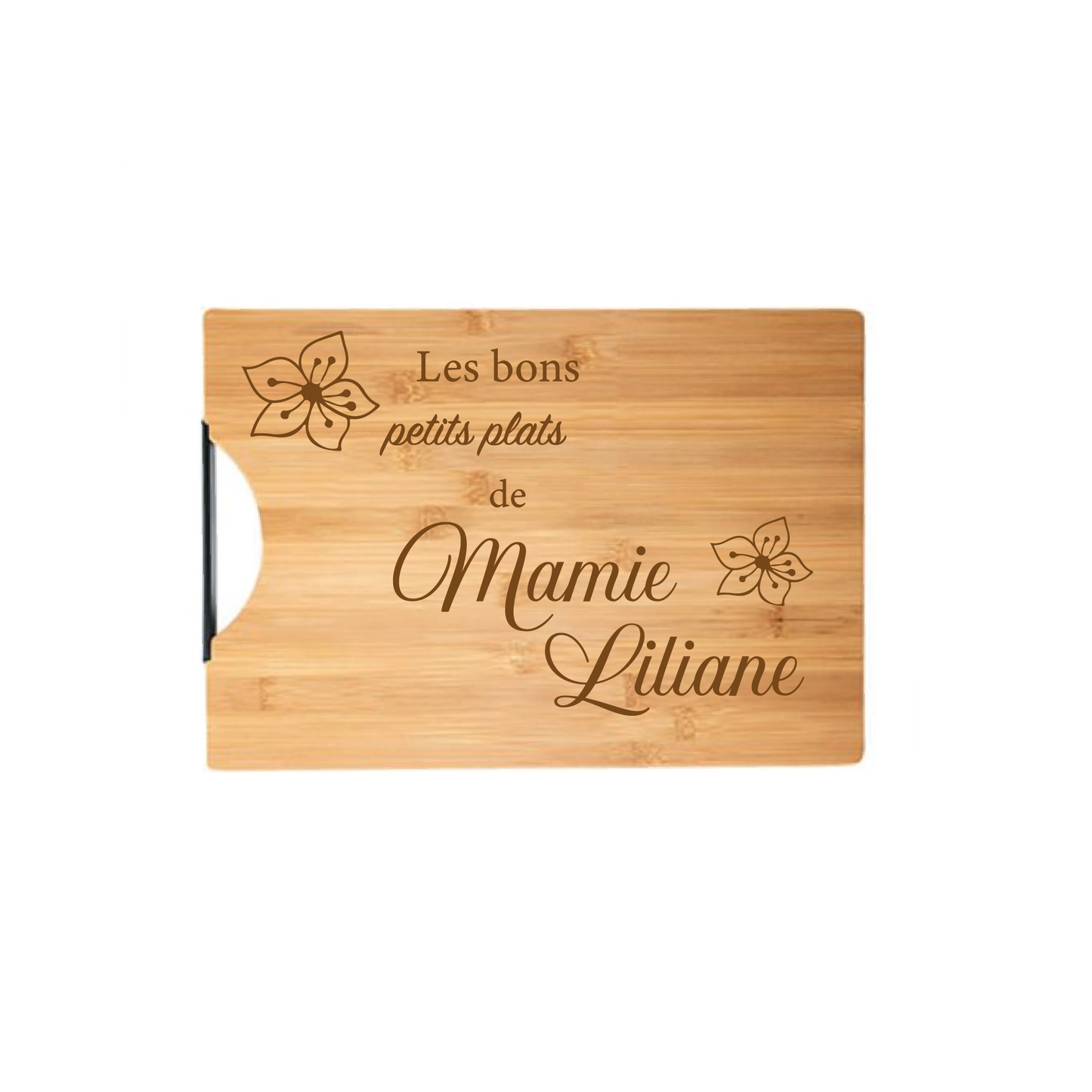 Planche à découper en bambou personnalisée Les bons petits plats de Mamie