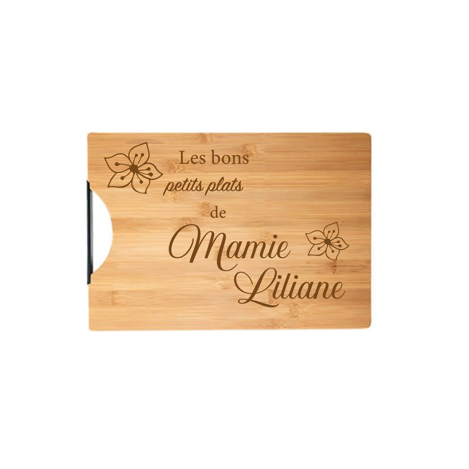 Planche à découper en bambou personnalisée Les bons petits plats de Mamie
