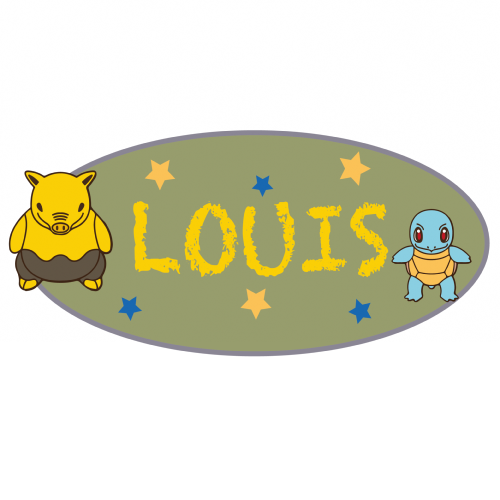 Plaque de porte ovale personnalisée avec Carapuce et Soporifik, format 22x13cm décoration chambre enfant Pokémon