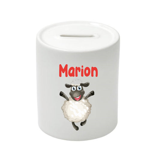 Tirelire enfant personnalisée avec prénom et mouton debout
